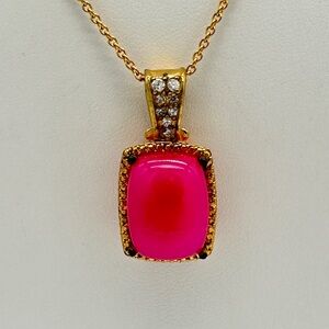 Pink Chalcedony Necklace; 17 inch Length; Stainless Steel